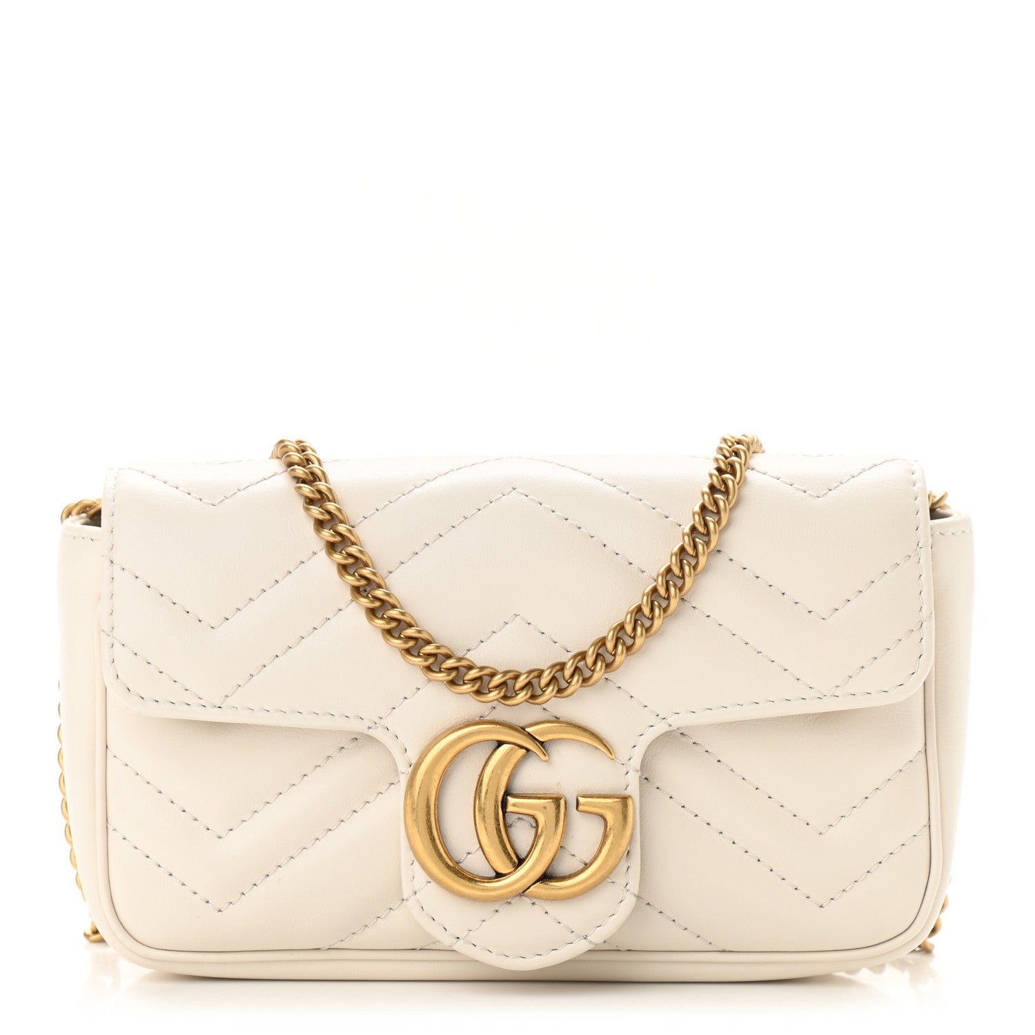 Gucci Calfskin Matelasse Super Mini GG Marmont Shoulder Bag White 1 of 11