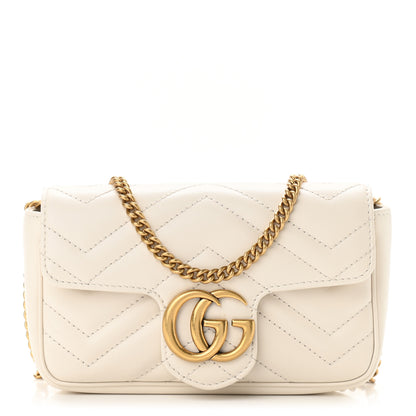 Gucci Calfskin Matelasse Super Mini GG Marmont Shoulder Bag White 1 of 11