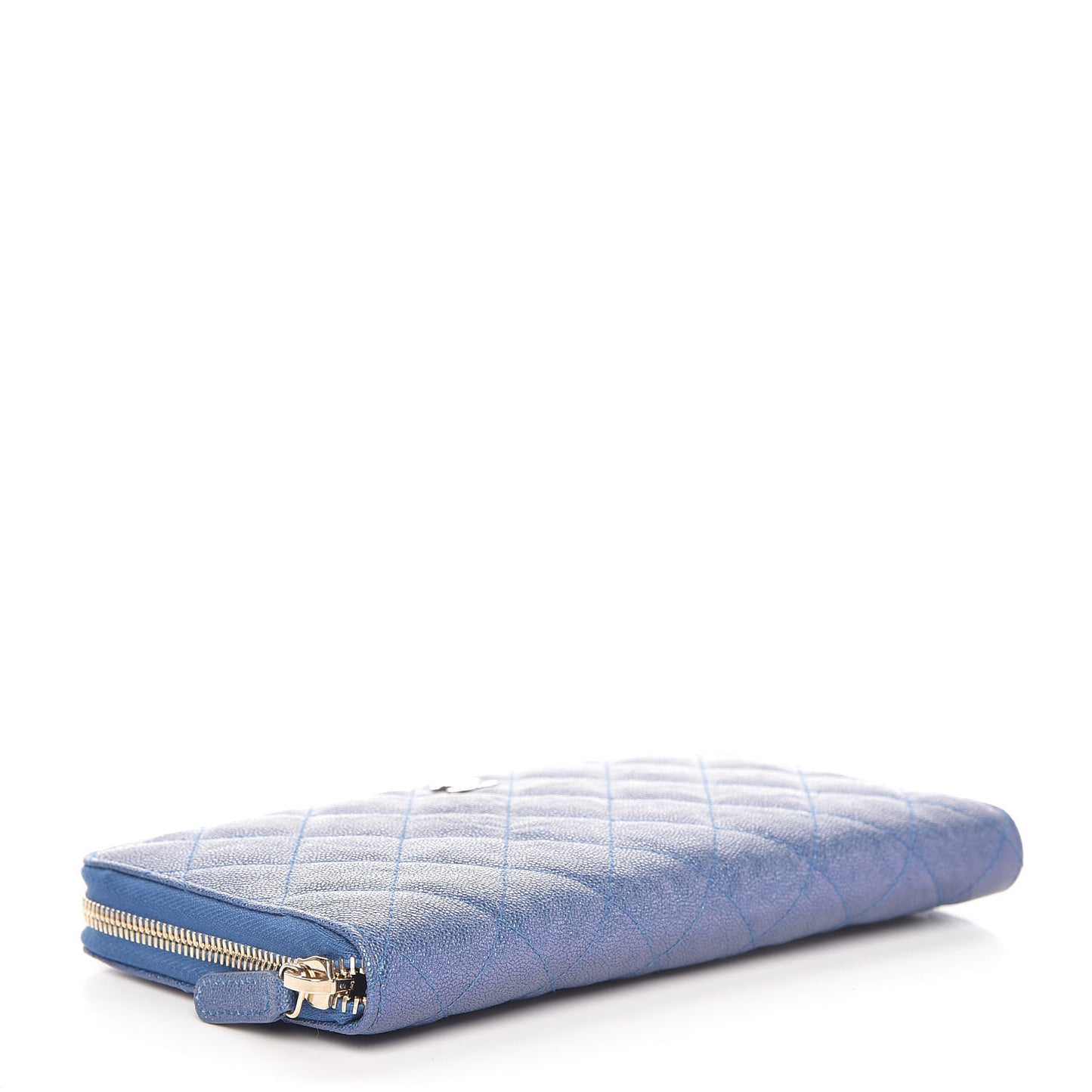 Iridescent Caviar Quilted Large Zip Around Organizer Wallet Blue