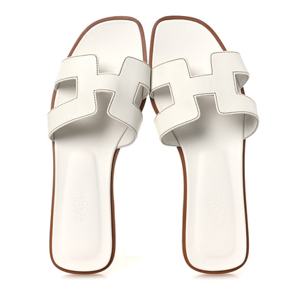 Hermes Box Calfskin Oran Sandals 38 White 2 of 11