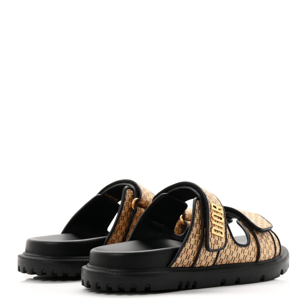 Raffia Dioract 10mm Slide Sandals 36.5 Straw Black