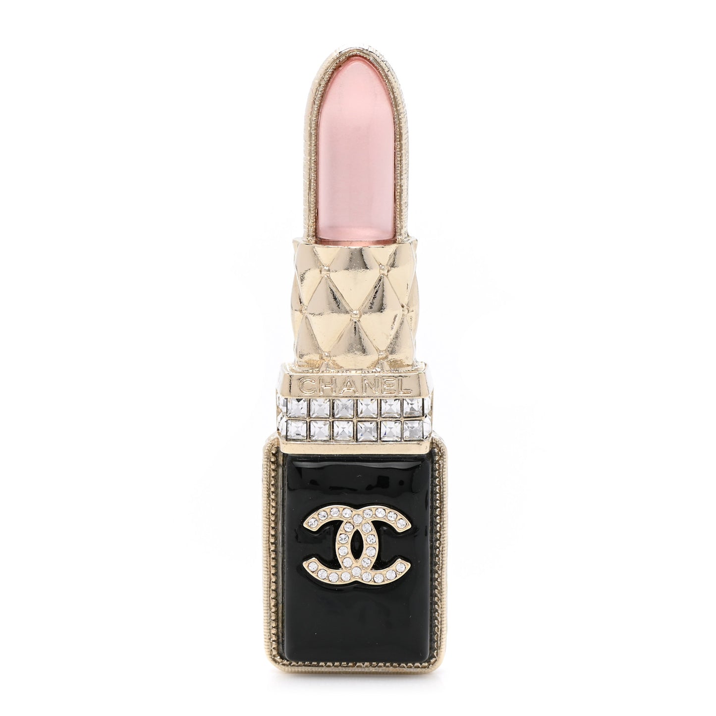 Metal Strass Pearl Lipstick Brooch Pink Gold