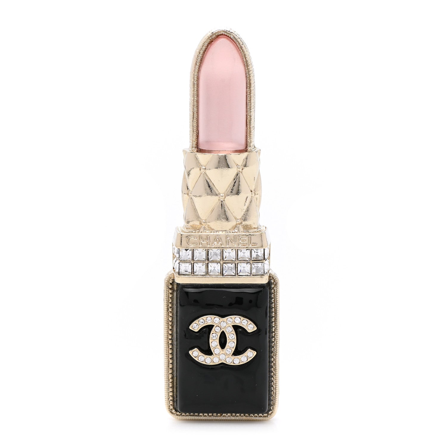 Chanel Metal Strass Pearl Lipstick Brooch Pink Gold 1 of 5