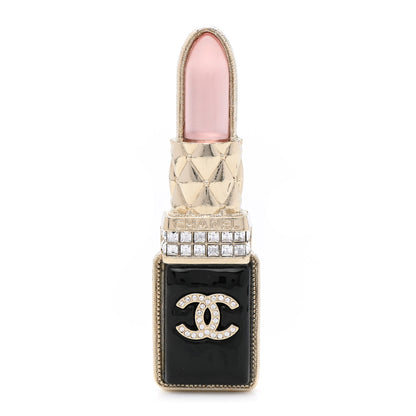 Chanel Metal Strass Pearl Lipstick Brooch Pink Gold 1 of 5