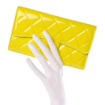 Chanel Patent Quilted Large Flap Wallet Yellow 3 of 9