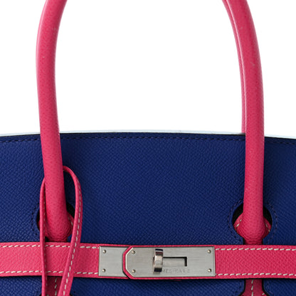 Hermes Epsom Horseshoe Birkin 35 Black Bleu Electrique Rose Tyrien 8 of 12