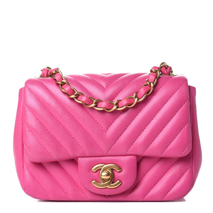 Chanel Lambskin Chevron Quilted Mini Square Flap Fuchsia 1 of 4