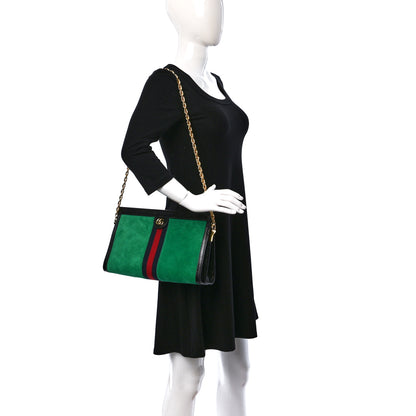 Gucci Suede Patent Web Medium Ophidia Chain Shoulder Bag New Shamarock Black 2 of 13