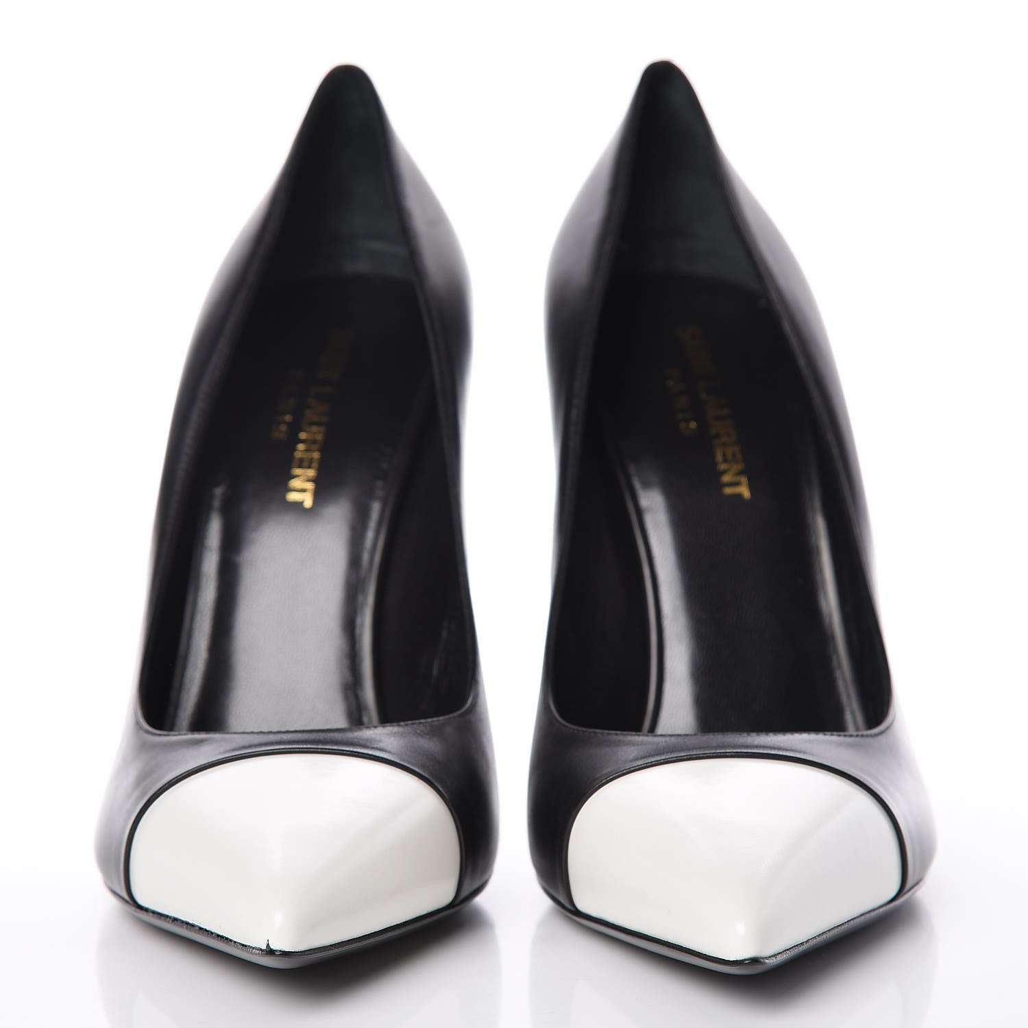 Saint Laurent Calfskin Bi-Color Cap Toe 105 Pumps 38.5 Black Porcellana 2 of 12