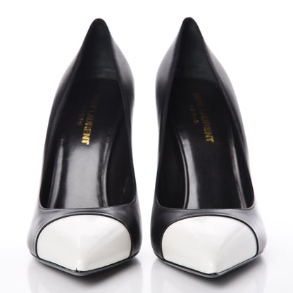 Saint Laurent Calfskin Bi-Color Cap Toe 105 Pumps 38.5 Black Porcellana 2 of 12