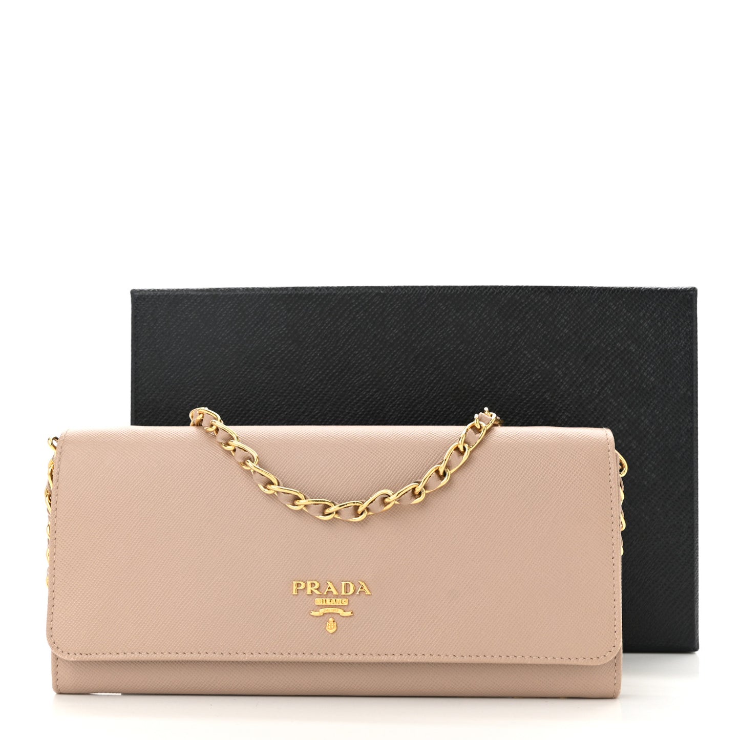 Saffiano Metal Oro Chain Wallet Cammeo