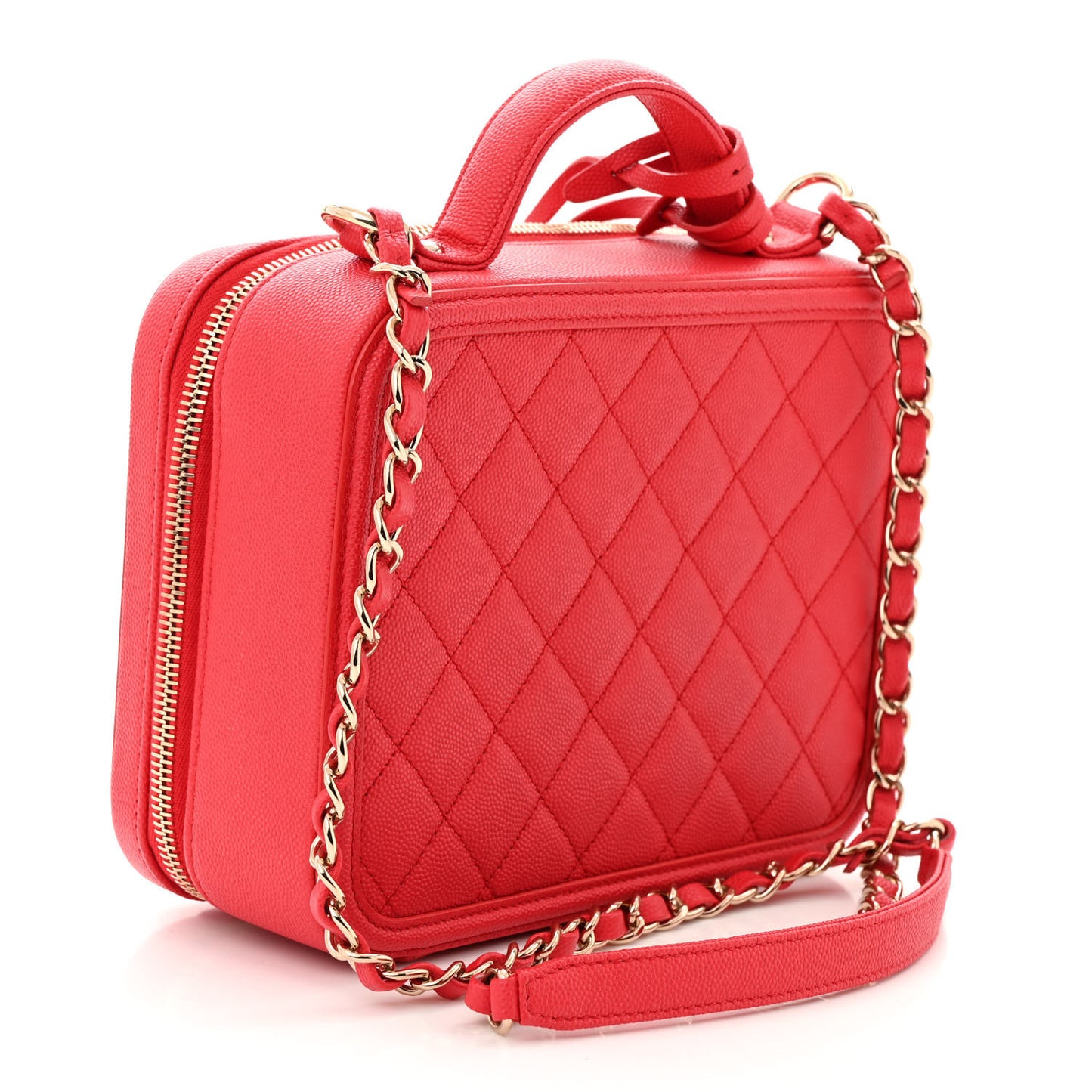 Caviar Quilted Medium CC Filigree Vanity Case Red