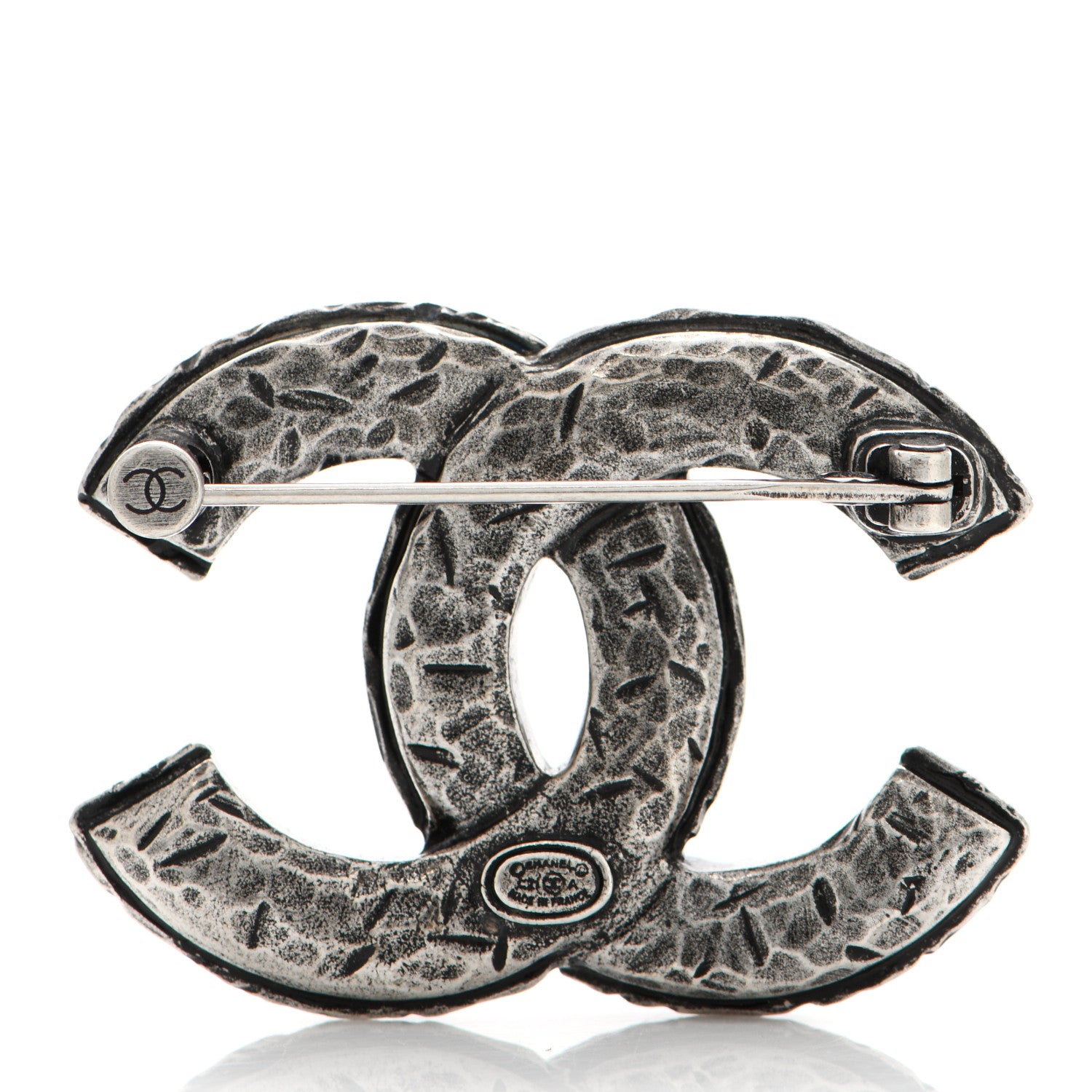 Chanel Crystal Textured CC Brooch Silver 3 of 5