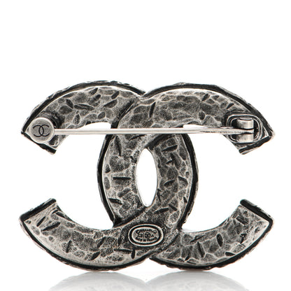 Chanel Crystal Textured CC Brooch Silver 3 of 5