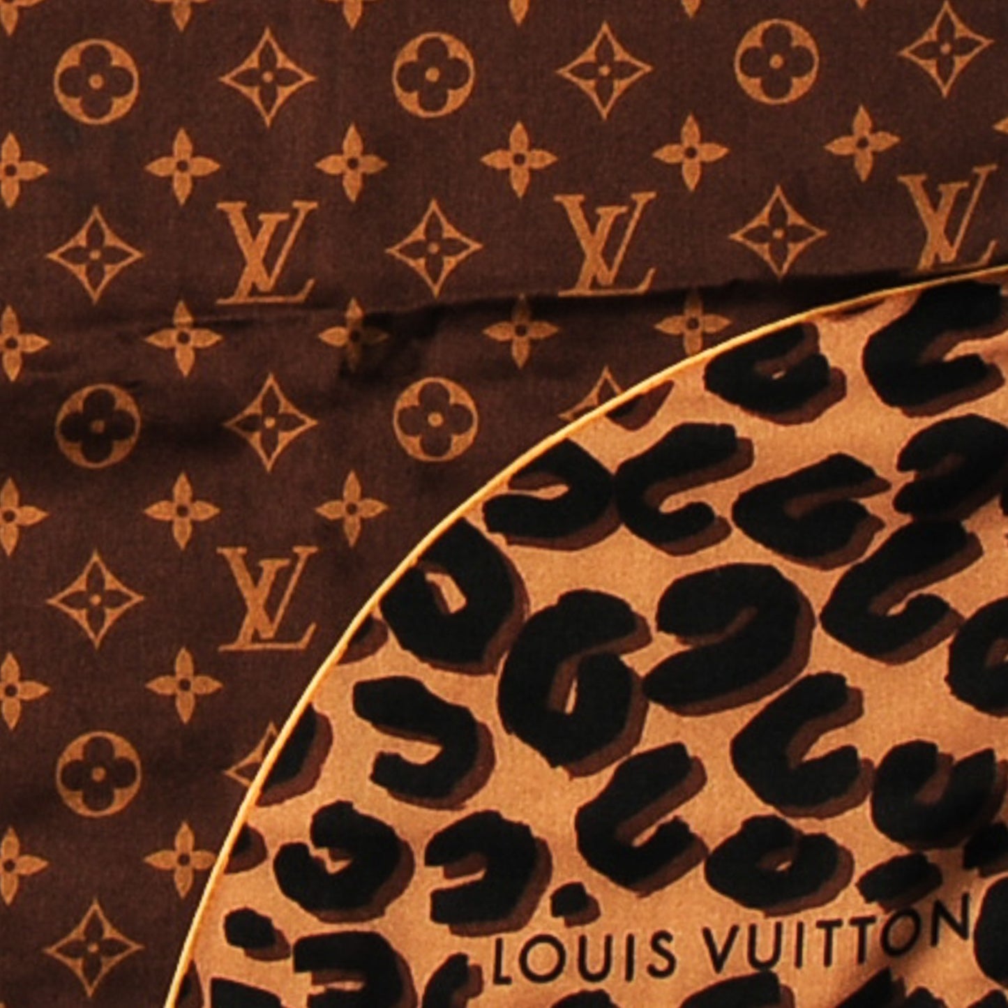 Silk Leopard and Monogram Square Scarf