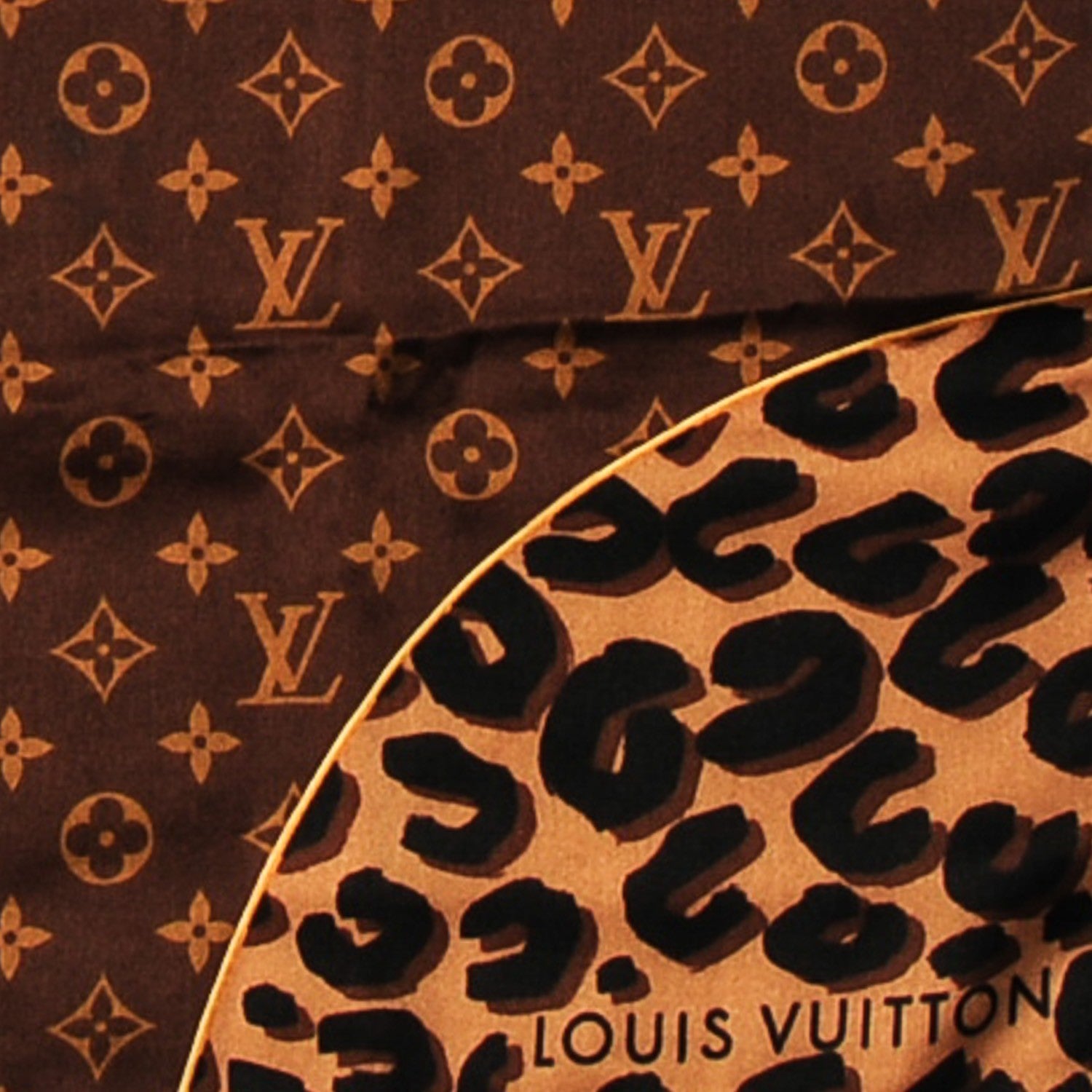 Louis Vuitton Silk Leopard and Monogram Square Scarf 1 of 4