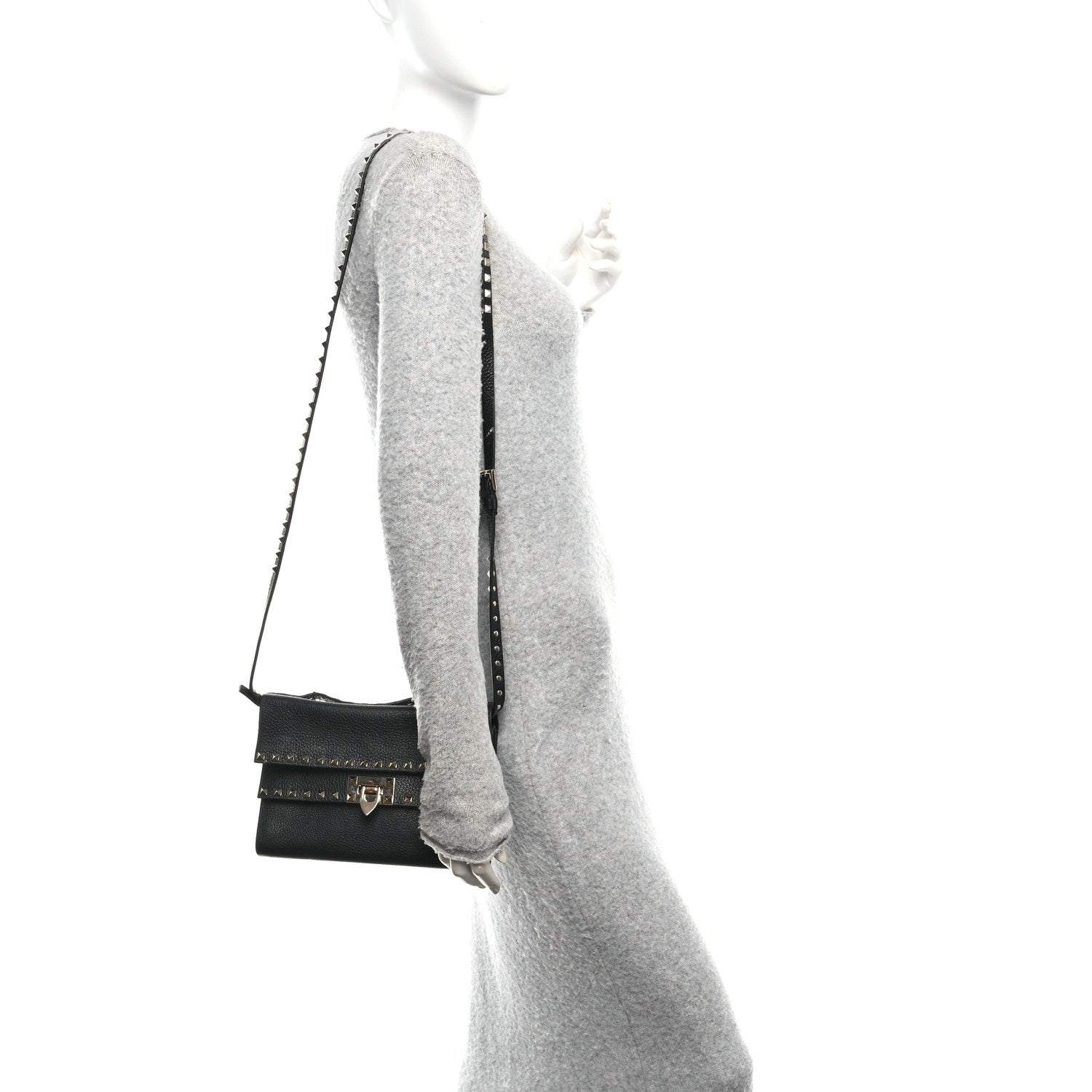 Valentino Garavani Grainy Calfskin Rockstud Double Flap Crossbody Bag Black 2 of 9