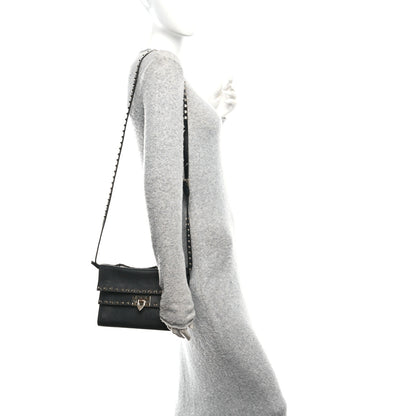 Valentino Garavani Grainy Calfskin Rockstud Double Flap Crossbody Bag Black 2 of 9