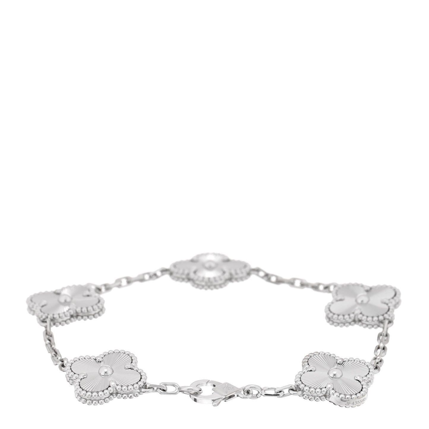 18K White Gold 5 Motifs Guilloche Vintage Alhambra Bracelet