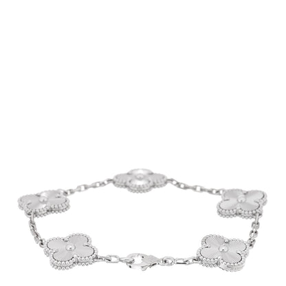Van Cleef & Arpels 18K White Gold 5 Motifs Guilloche Vintage Alhambra Bracelet 2 of 3