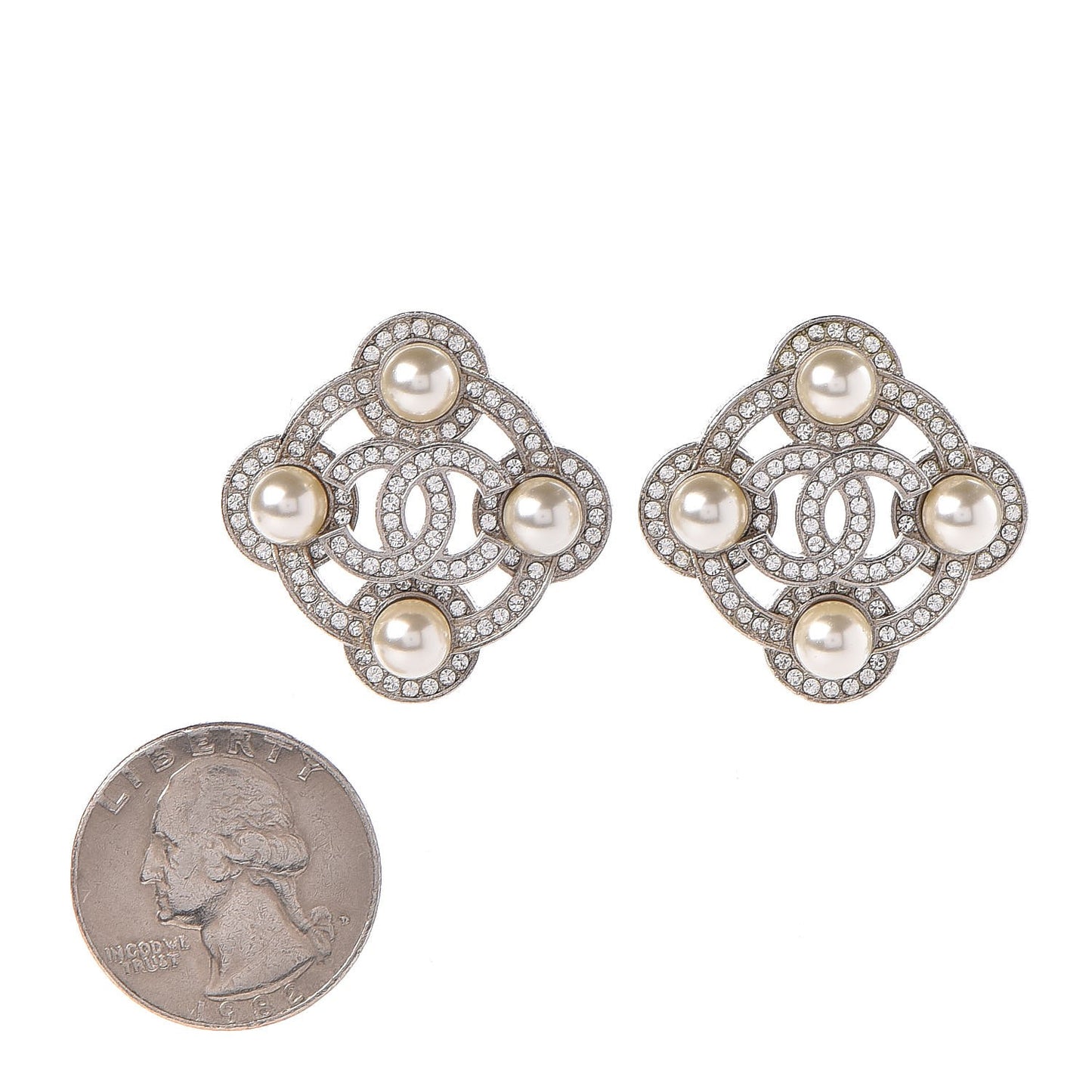 Pearl Crystal CC Earrings Silver