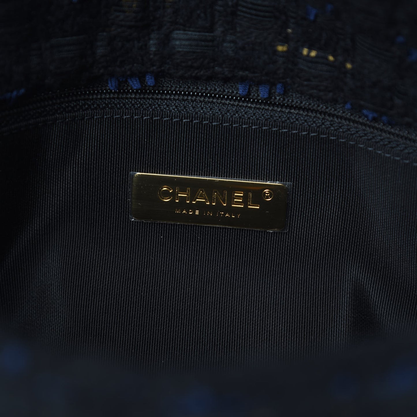 Tweed Quilted Large 19 Flap Black Navy Gold
