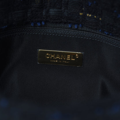 Chanel Tweed Quilted Large 19 Flap Black Navy Gold 6 of 11