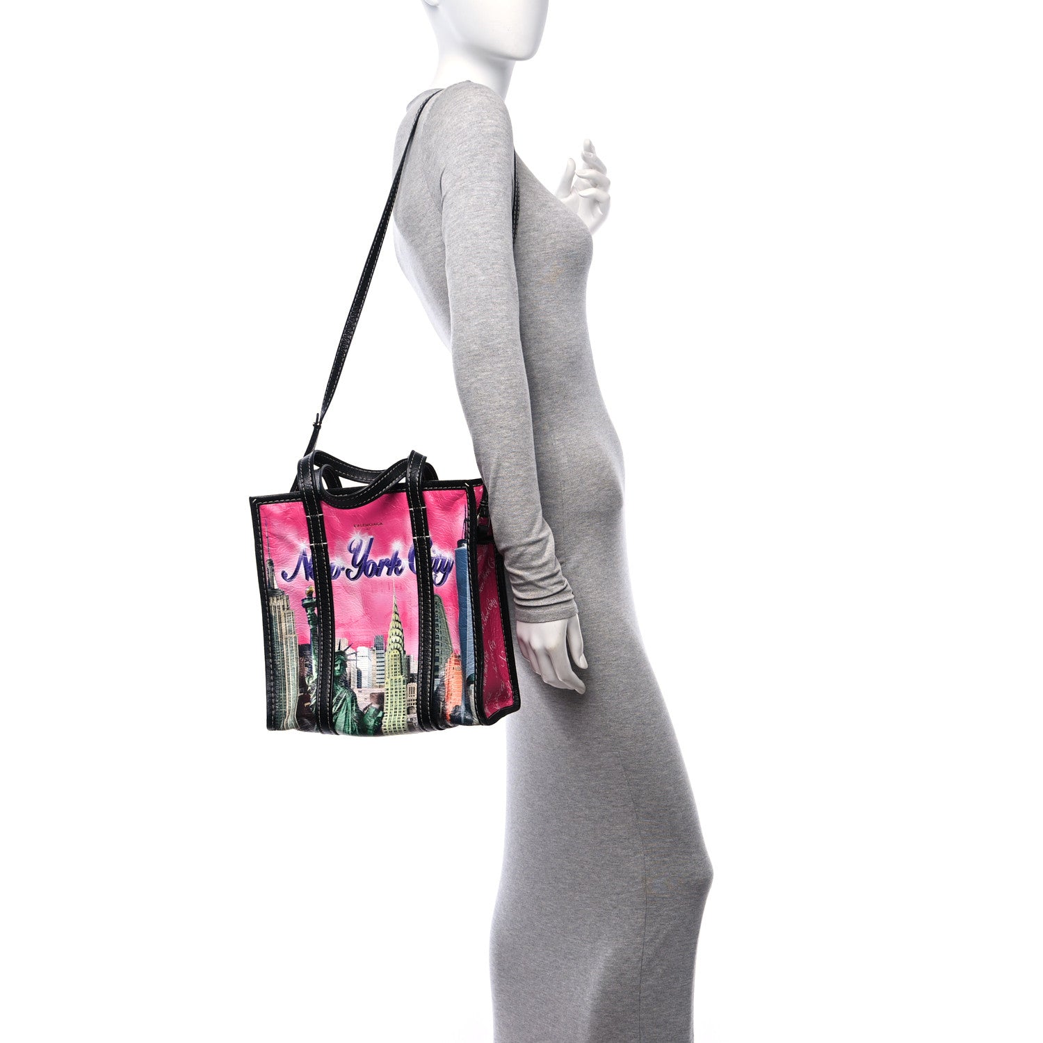 Balenciaga Agneau Arena NYC S Bazar Shopper Tote Rose Black Gris Rouge 2 of 11