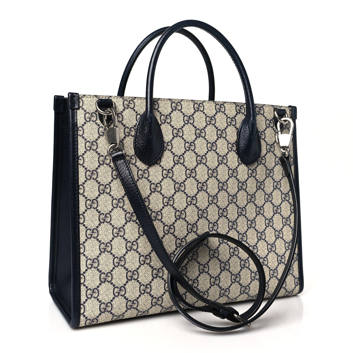 Gucci GG Supreme Monogram Textured Dollar Calfskin Small Retro Interlocking G Tote Bag Beige Blue 2 of 10