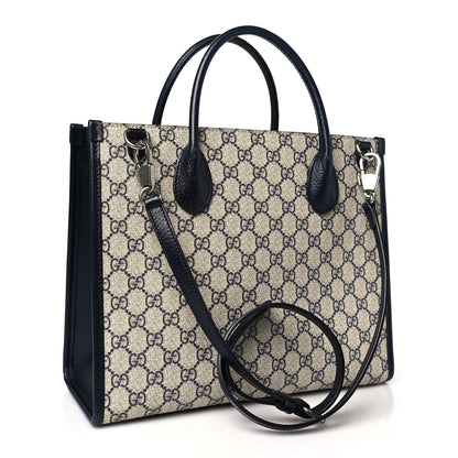 Gucci GG Supreme Monogram Textured Dollar Calfskin Small Retro Interlocking G Tote Bag Beige Blue 2 of 10