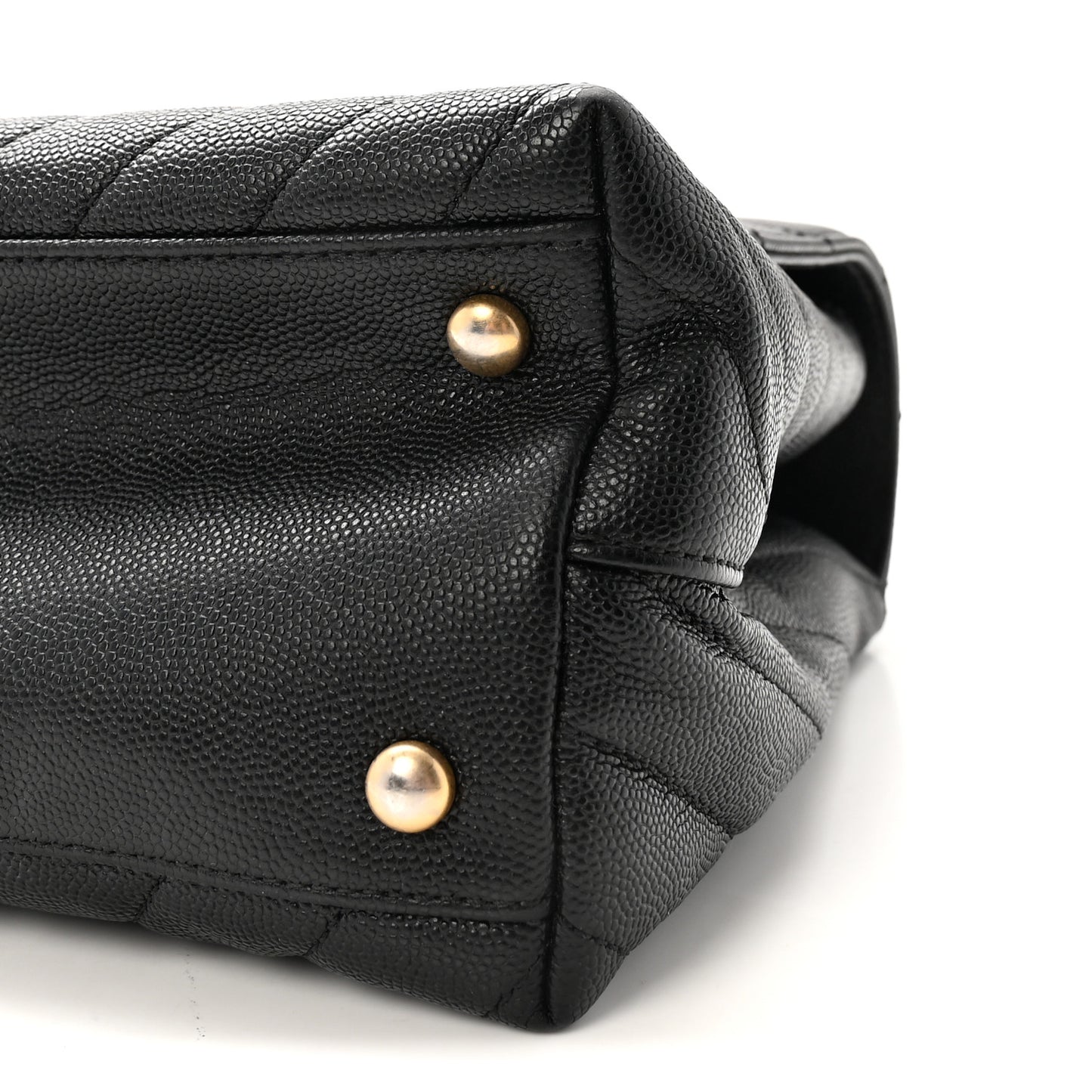 Caviar Chevron Quilted Small Coco Handle Flap Black
