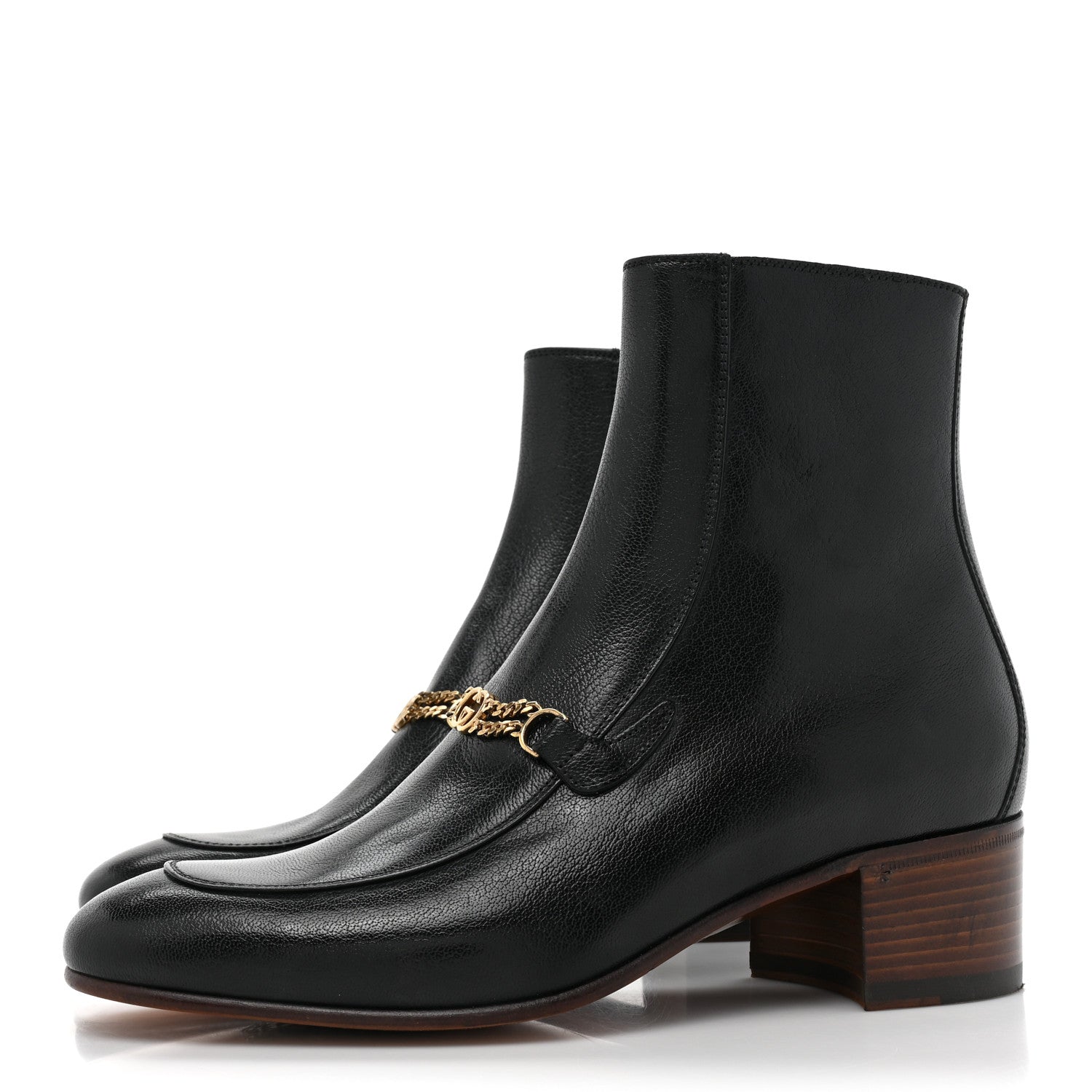 Gucci Goatskin Interlocking G Chain Ankle Boots 38 Black 3 of 10