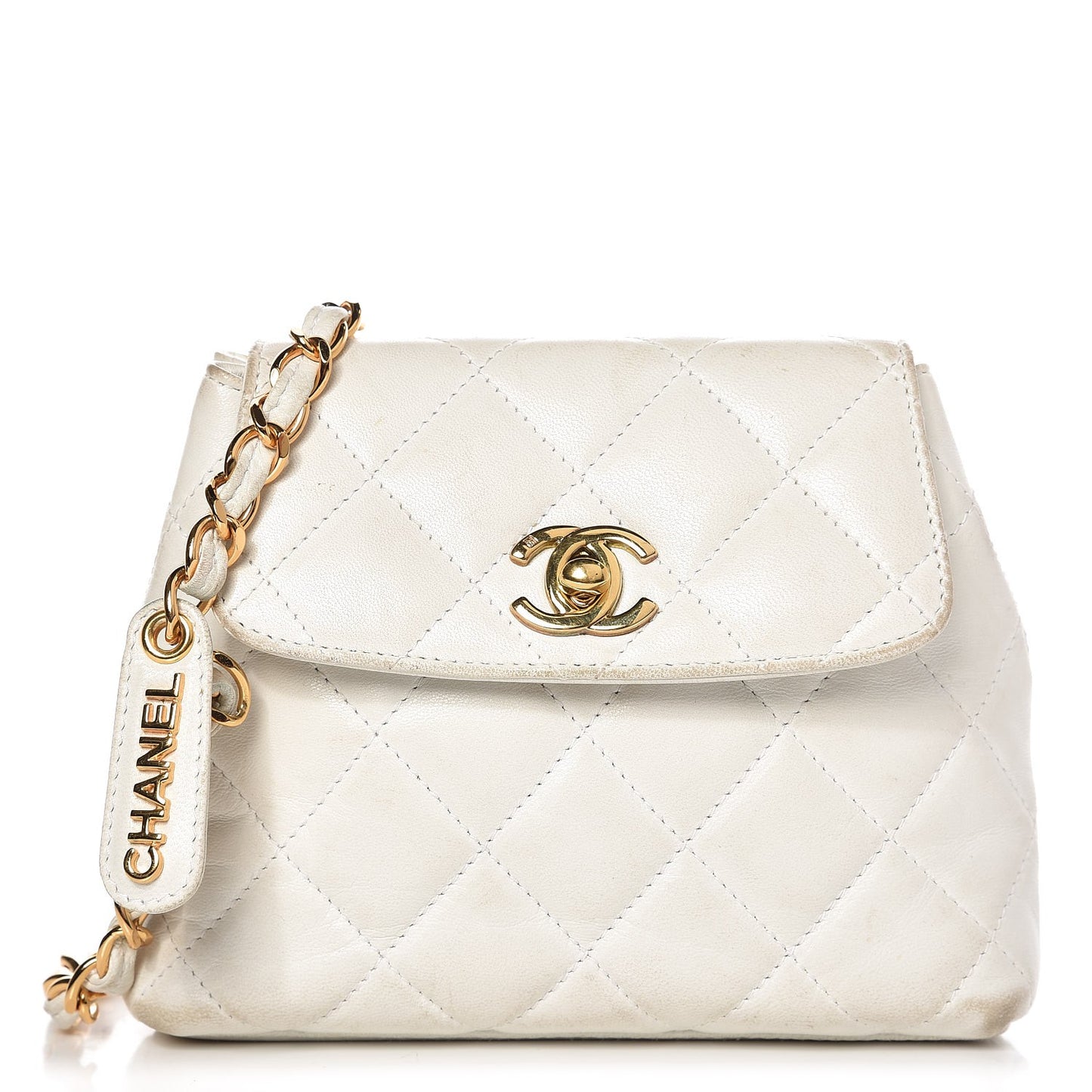Lambskin Quilted Flap Waist Belt Bag White