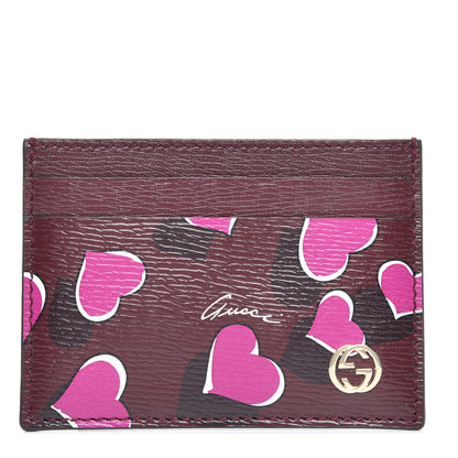 Gucci Calfskin Heartbeat Print Card Holder New Wine 1 of 7