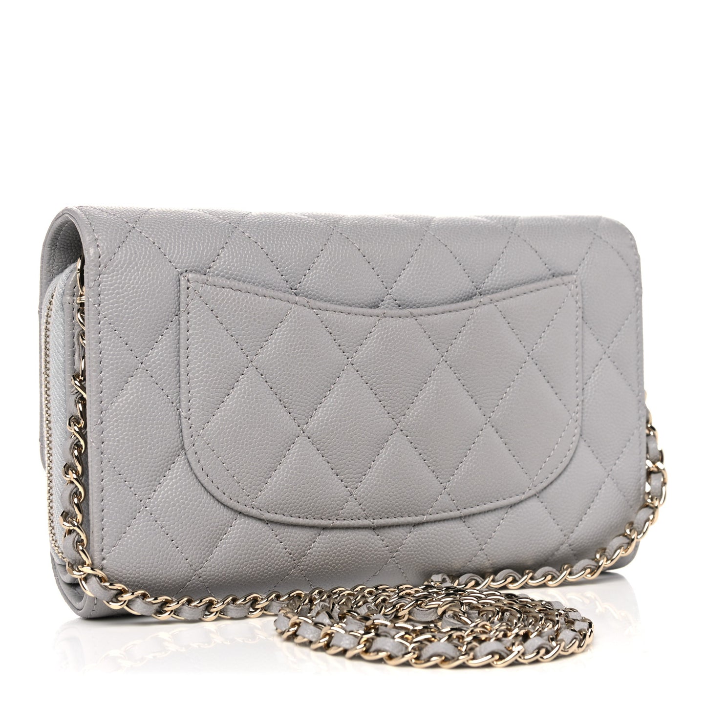 Caviar Quilted Phone Holder Wallet on Removable Chain Grey