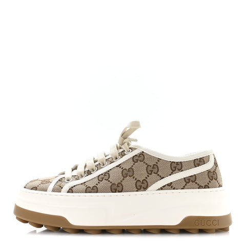 GG Monogram Womens 1977 Tennis Platform 52mm Sneakers 37 Beige Ebony Mystic White