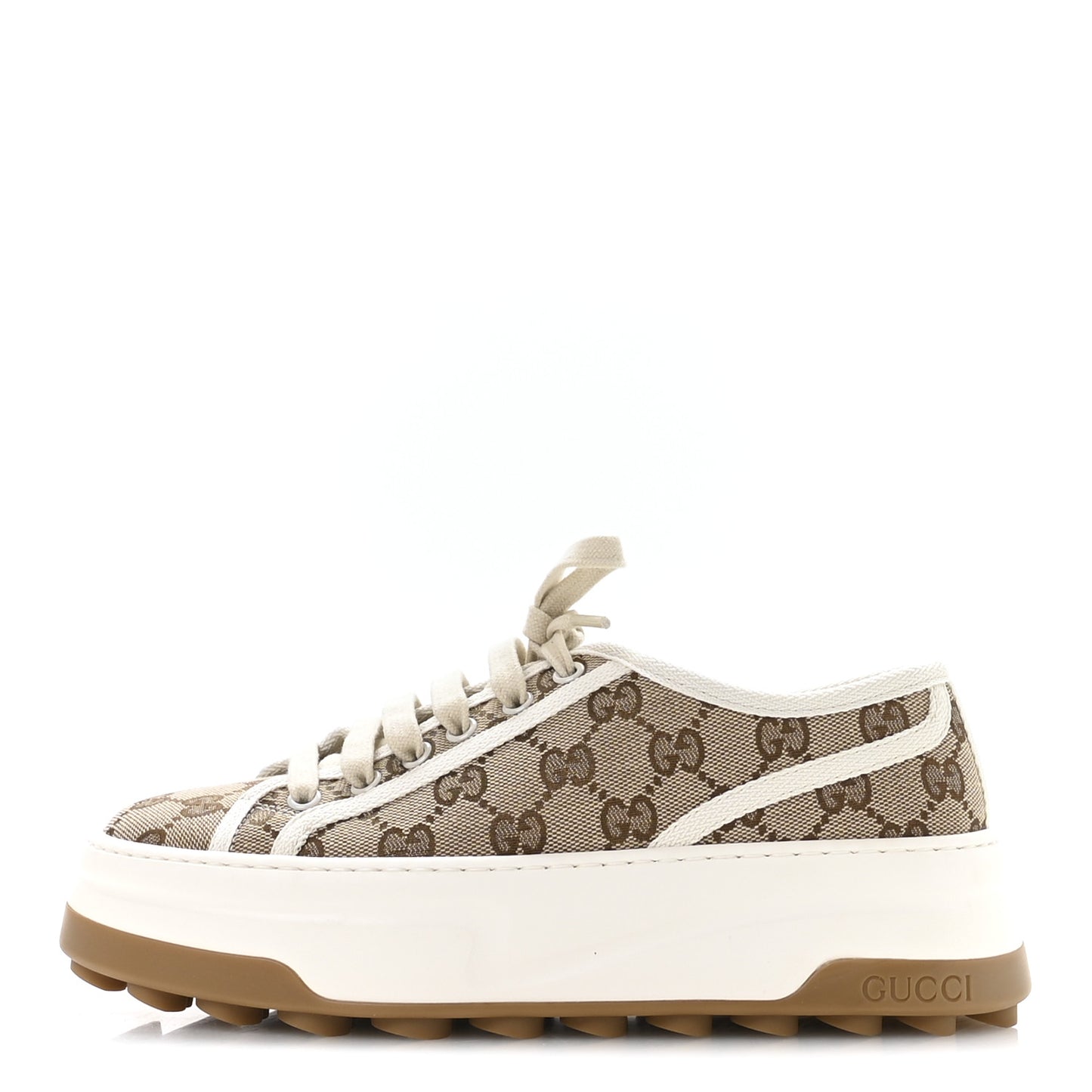 GG Monogram Womens 1977 Tennis Platform 52mm Sneakers 37 Beige Ebony Mystic White