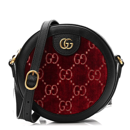 Gucci Velvet GG Monogram Textured Calfskin Round Shoulder Bag Red Cipria Black 1 of 10