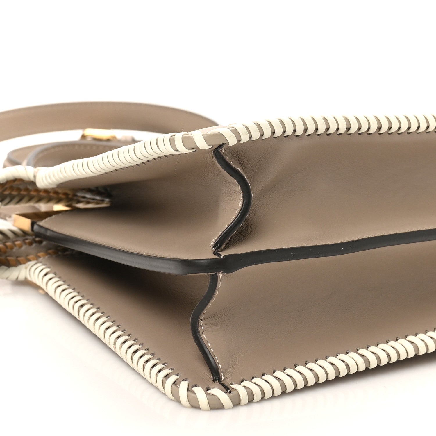 Fendi Vitello Grace Shiny Nappa Helix Woven Small Peekaboo I SEE U Satchel Tortora Miele Scuro White Rice 8 of 9