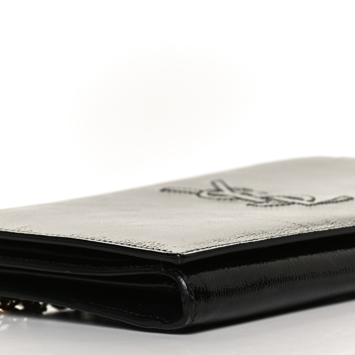Textured Patent Belle de Jour Chain Clutch Black