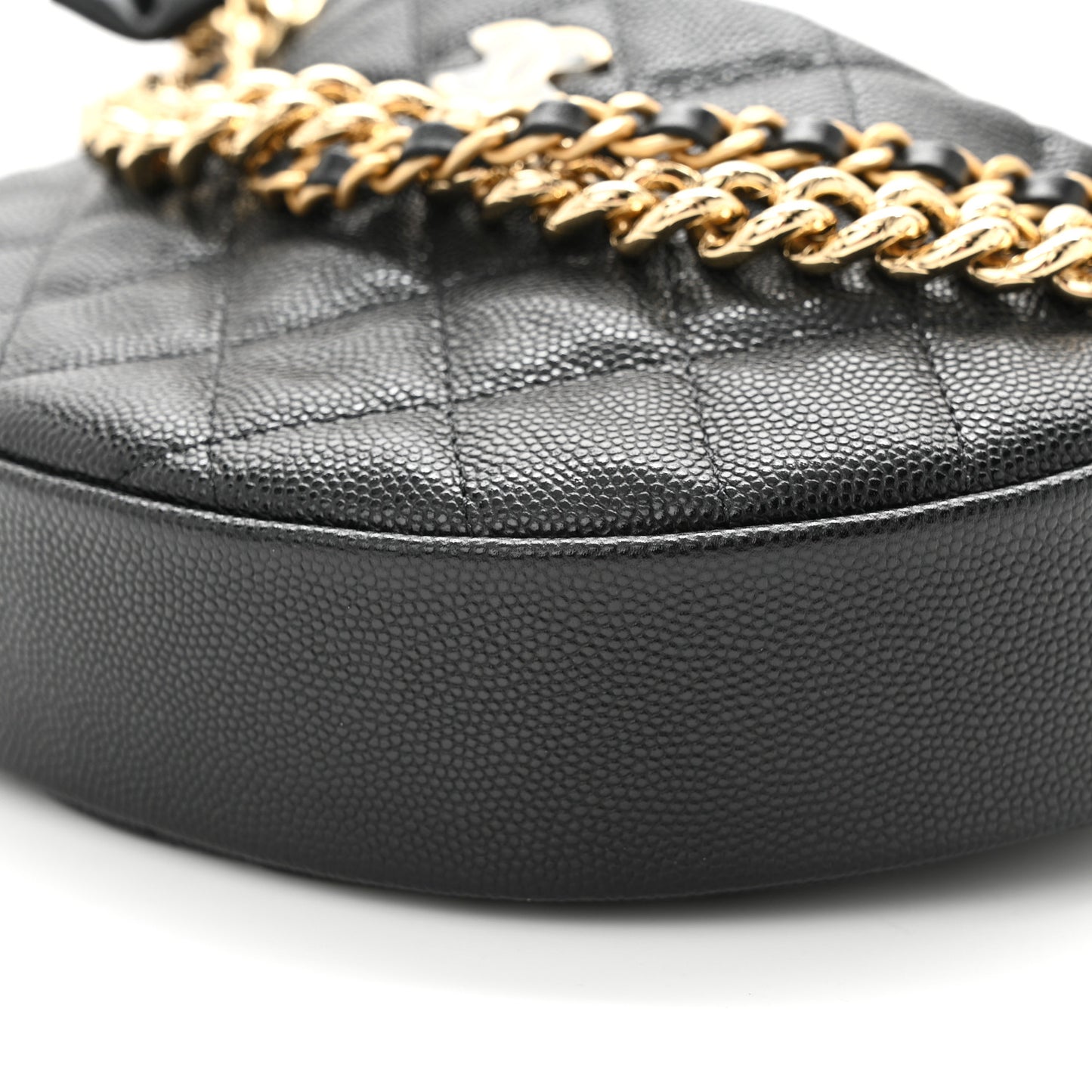 Shiny Caviar Quilted Bow Pouch Hobo Black