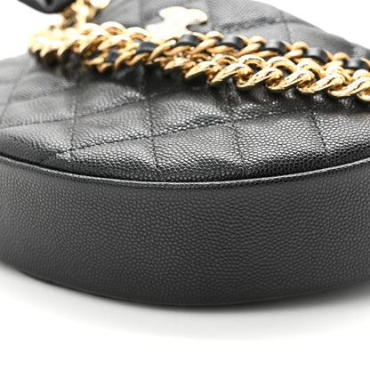 Chanel Shiny Caviar Quilted Bow Pouch Hobo Black 10 of 11