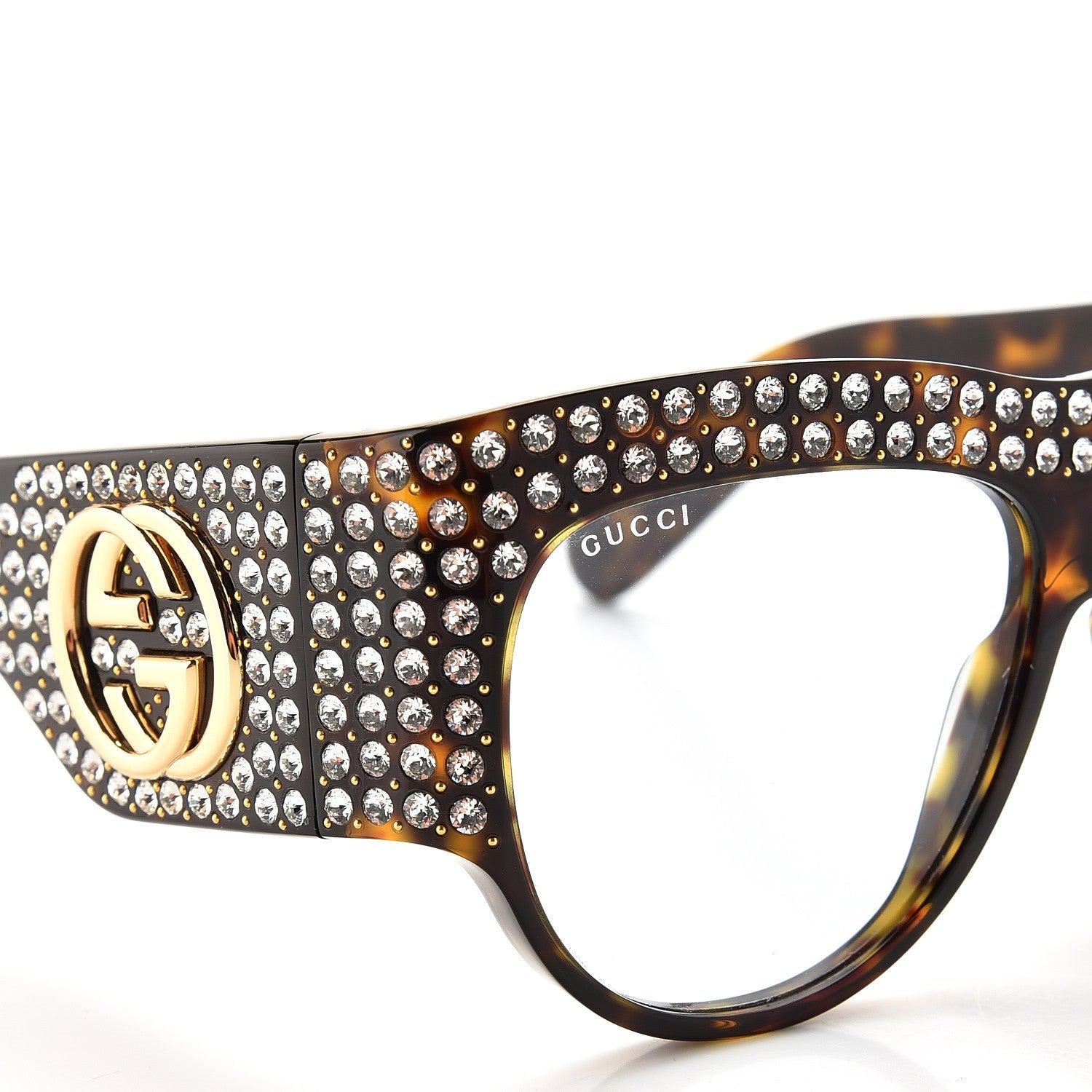 Gucci Acetate Crystal Oversize Hollywood Forever Sunglasses GG0144S Tortoiseshell 7 of 8
