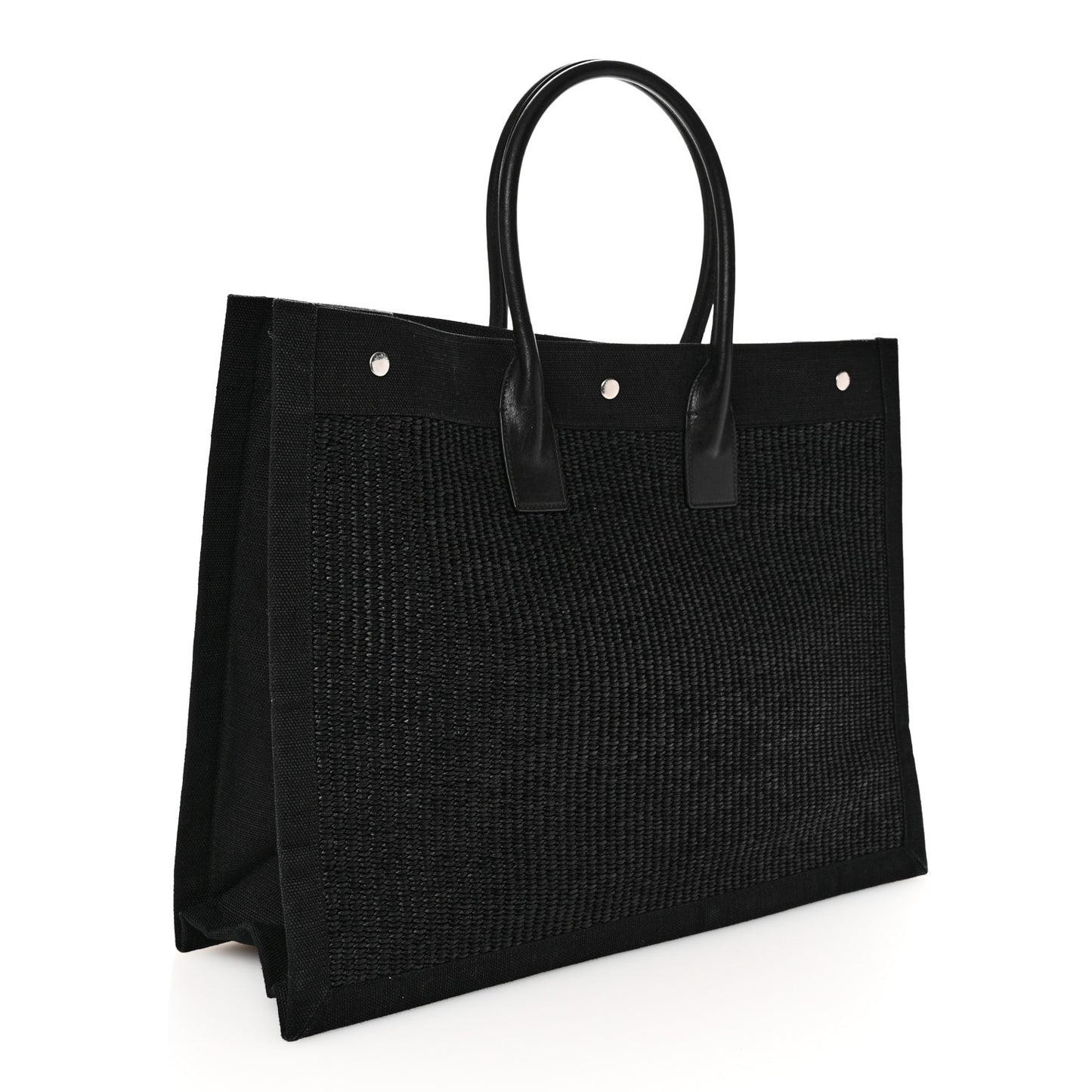 Raffia Linen Calfskin Rive Gauche Tote Black