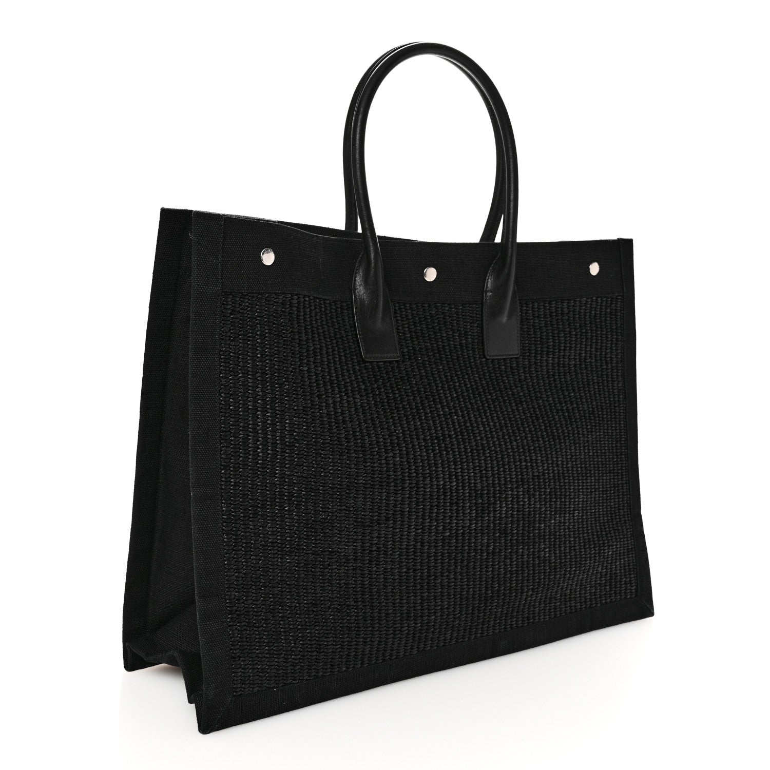 Saint Laurent Raffia Linen Calfskin Rive Gauche Tote Black 3 of 10