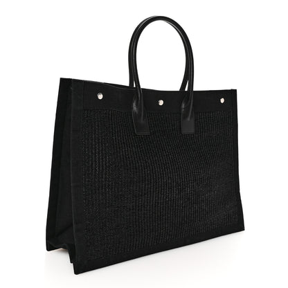 Saint Laurent Raffia Linen Calfskin Rive Gauche Tote Black 3 of 10
