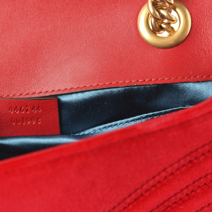 Gucci Velvet Matelasse Mini GG Marmont Shoulder Bag Hibiscus Red 9 of 10