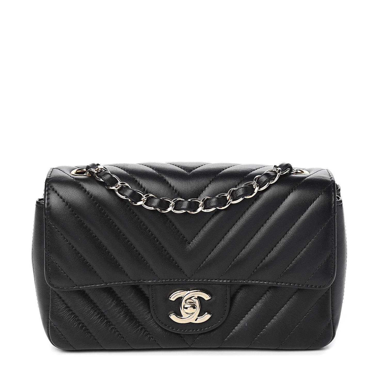 Lambskin Chevron Quilted Mini Rectangular Flap Black