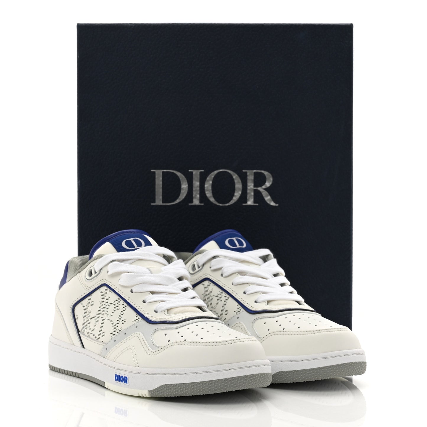 Smooth Calfskin Oblique Galaxy Perforated Mens B27 Mid Top Sneakers 38 White Grey