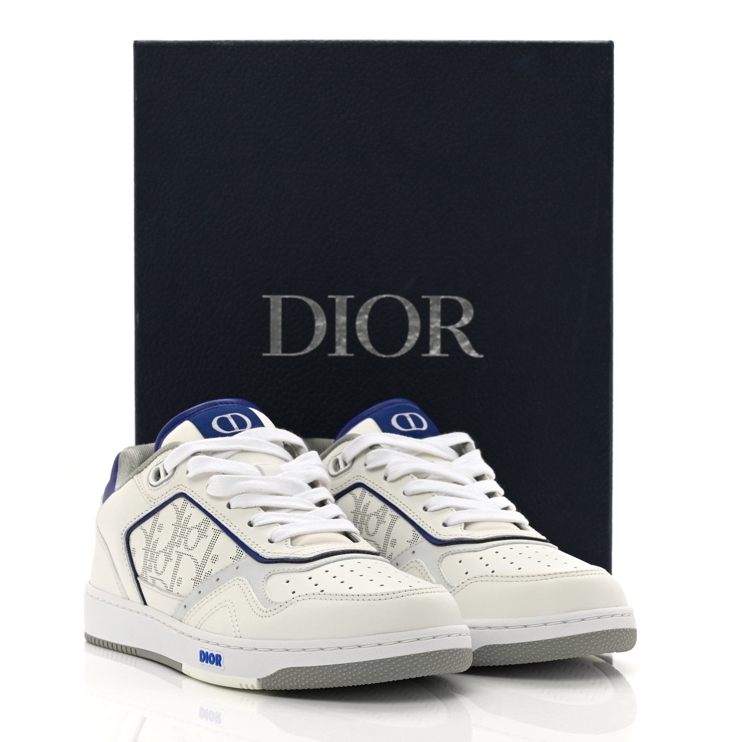 Christian Dior Smooth Calfskin Oblique Galaxy Perforated Mens B27 Mid Top Sneakers 38 White Grey 10 of 10